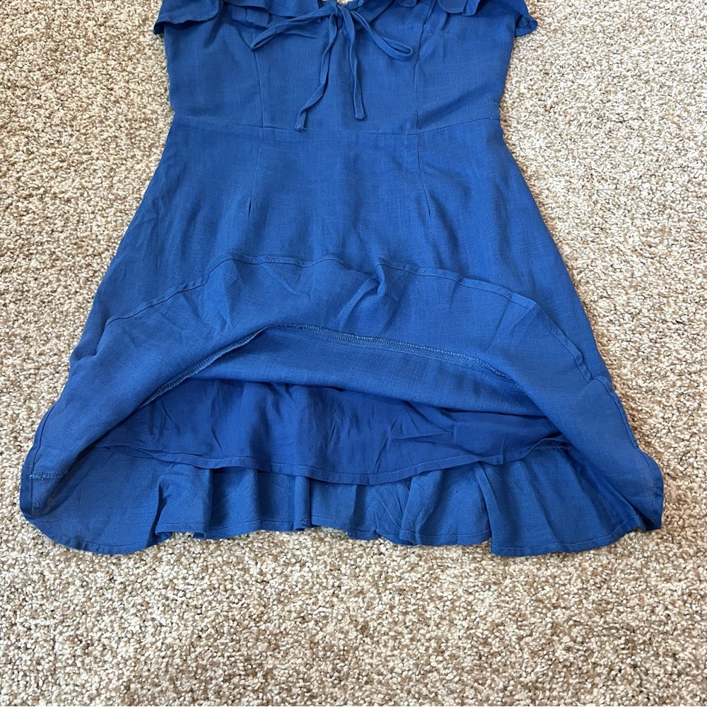 Lulus Days Like This Royal Blue Sleeveless Ruffled Linen Blend Mini Dress Sz XS - Picture 8 of 16